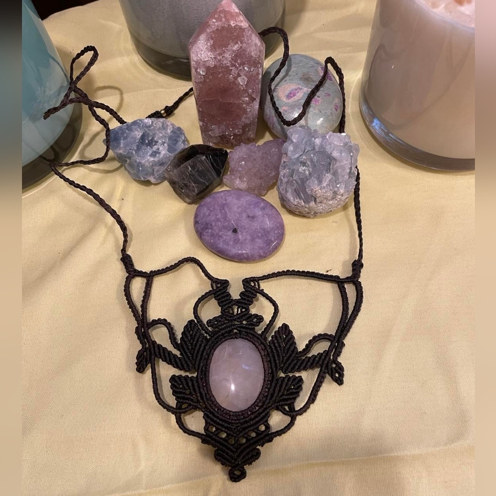 Rose Quartz Macrame Necklace